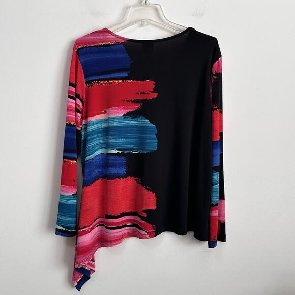 Clara Sun Woo Paint Stroke Tunic Top 1X Plus Asymmetric Hem Long Sleeve Art Knit - Picture 9 of 10